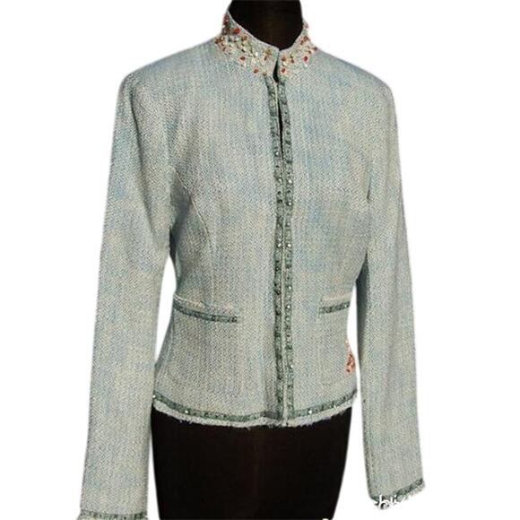 Cache Boucle Tweed Top Jacket Lined Embellished Beads Sequins Stones $198 NWT - Picture 1 of 8